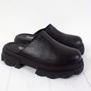 SILENT D Cassidy New Black Leather Lug-Sole Platform Mules Sz 6